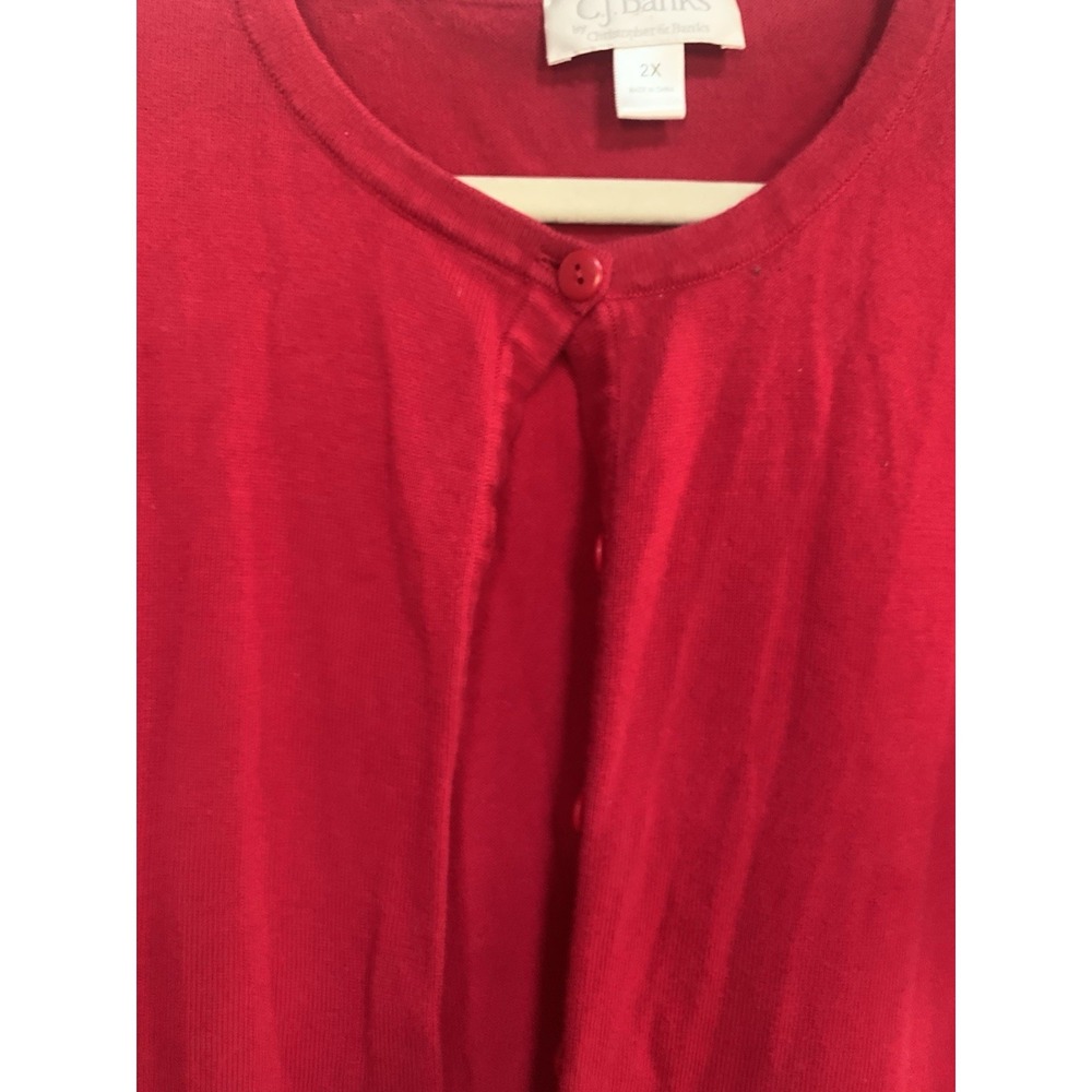 CJ Banks Women 2x Red Button Up Short Sleeved Embroidered Sleeve Cardigan Granny - Picture 5 of 9